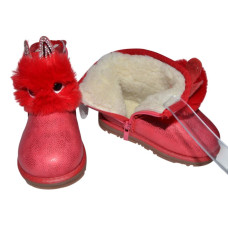 Теплые угги с ушками и глазками 24,25 размер, сапожки для девочки, 102-905-12