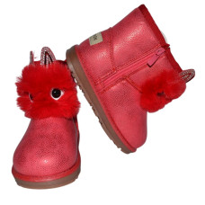 Теплые угги с ушками и глазками 24,25 размер, сапожки для девочки, 102-905-12