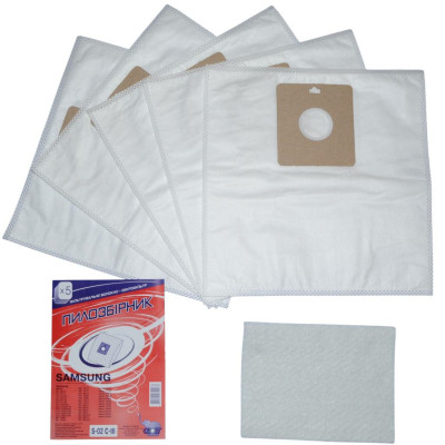 Мешки пылесборники S-02 C-III для пылесосов Samsung, Scarlett, Rainford, микроволокно, Слон, 5 шт, 801-S02-3