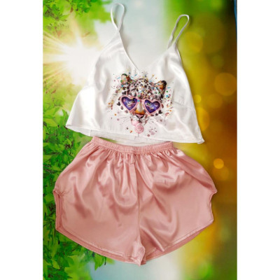 Женская шелковая стильная пижама, комплект для сна L размер международный, домашний летний костюм, 207-20-055