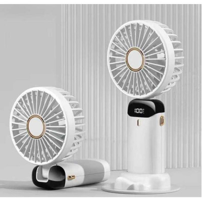 Мини вентилятор ручной с акумулятором и дисплеем, 5 скоростей, usb 5V, белый, 124-64283